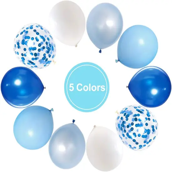 Royal Blue Confetti Latex Balloons, 50pcs 12 inch Light Blue Baby Blue and White Party Balloons for Birthday Wedding Party Decoration {2}