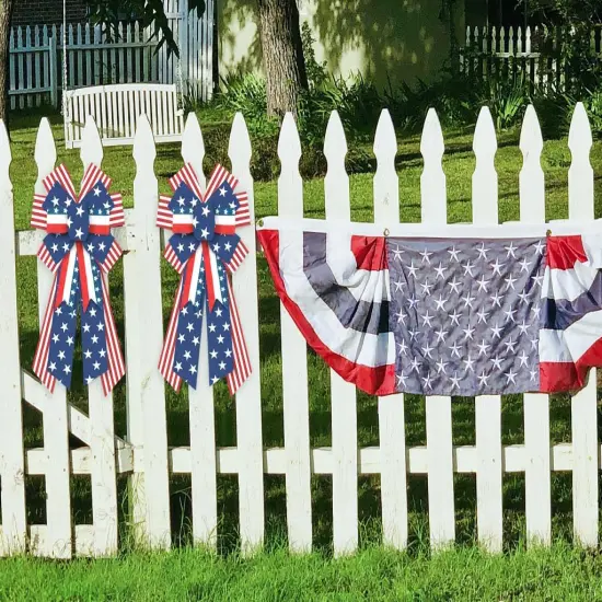 Large Patriotic Bows for Wreath, Memorial Day Wreath Burlap Bows for Front Door, Red Blue White Stripe Patriotic Star Tree Topper Bow for 4th of July Indoor Outdoor Decoration {4}