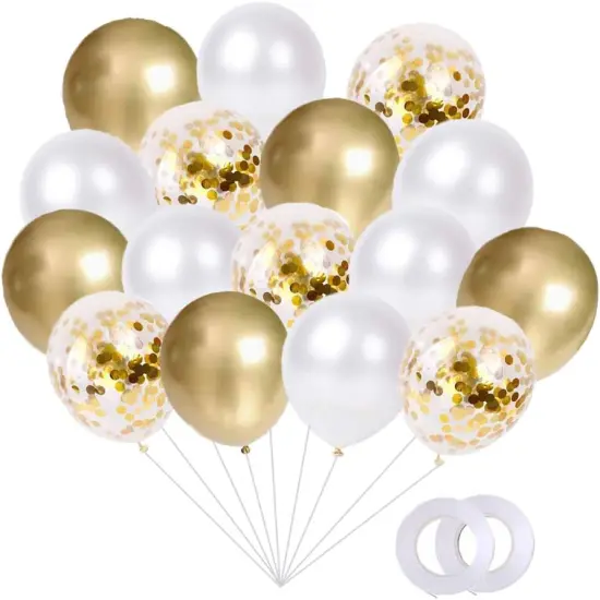Gold Pearl White Gold Confetti Balloons Set(60Pack), 12Inch Latex Glitter Balloons Birthday Wedding Baby Shower Bridal Shower Party Decorations {1}
