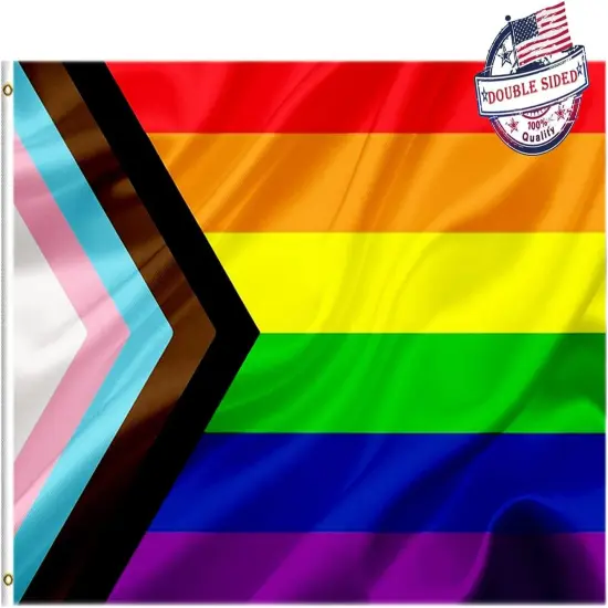 Progress Pride Flag 4x6 Outdoor Double Sided- Heavy Duty 3ply LGBT Community Gay Pride Lesbian Transgender Bisexual Rainbow Flag Super Durable Flags 4 Rows Stitched Edge Canvas Header with 2 Brass {1}