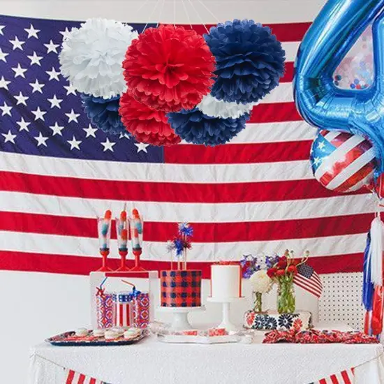 Paper Flower Tissue Pom Poms Party Supplies (red,royal blue,white,12pc) {4}