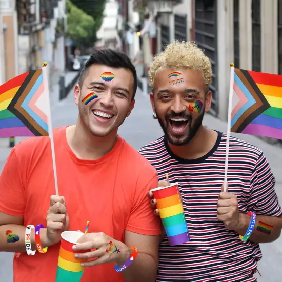 40 Pcs Pride Accessories, lgbtq Accessories Set Include Mini Rainbow Flag Temporary Tattoo Stickers Silicone Bracelets for Pride Gay Lesbian LGBTQ Parade Celebration Daily Wear {4}