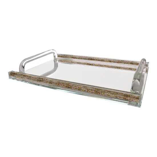 Crystal Mirror Tray with Inner Stones Silver {2}