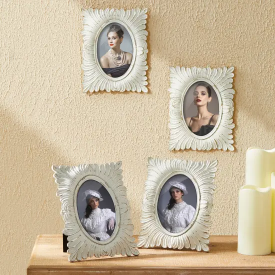 Set of 4 White Ornate Resin Wall or Tabletop Picture Frames-4x6 {1}