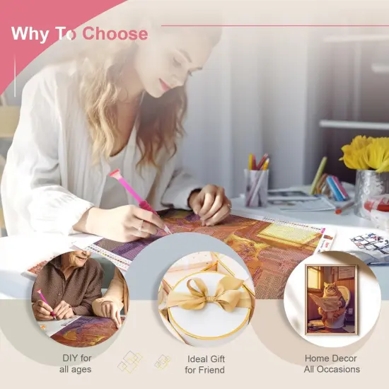 DIY Diamond Painting Kits for Adults, Cat Round Full Drill Diamond Dots Paintings 5D Diamonds Gem Art and Crafts {3}