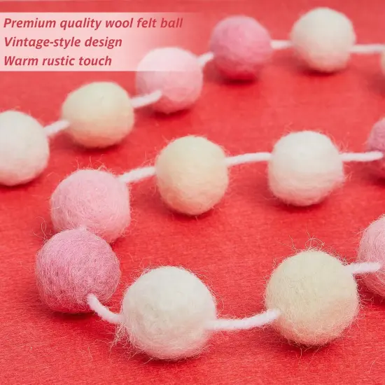 2 Pieces Wool Felt Rainbow Ball Garland Colorful Pom Pom 6.5 ft Long 24 Ball Garland for Easter Mardi Gras Halloween Thanksgiving Xmas Black History Month (Pink,Light Pink,Beige,White) {3}