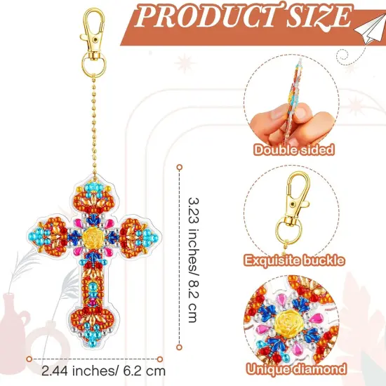 36 Pcs Cross Diamond Painting Keychains 5d Double Sided Cross Shaped Diamond Art Keychains for DIY Adults Crafts Home Decor Gift Party Favors {3}