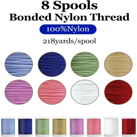 8 Spools Extra Strong Upholstery Thread 218 Yards Sewing Thread Kit, Bonded Nylon Thread for Sewing Machine, Heavy Duty Thread for Kite, Home, Craft, DIY and Denim Leather {2}