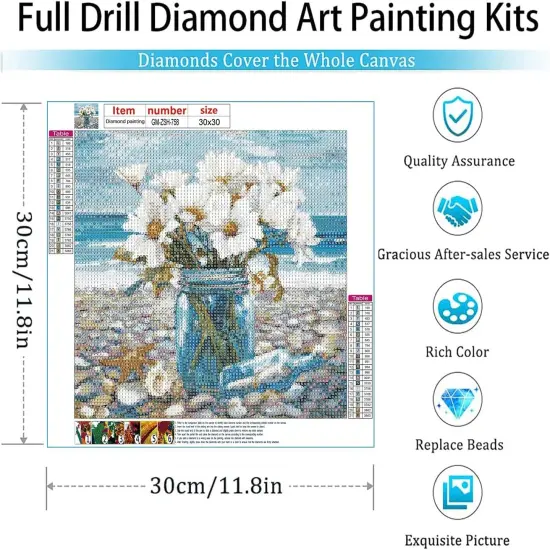 Diamond Art Kits for Adults,Diamond Painting,Diamond Art 5D Flower Ocean Theme Blue Diamond Art Kits for Adults Beginner Gem Art Full Drill for Adults Home Wall Decor Gifts (12x16inch) {4}