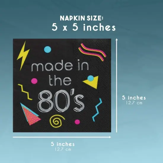 Made in the 80&rsquo;s Napkins for Birthday Parties (5 x 5 In, Black, 50 Pack) {5}