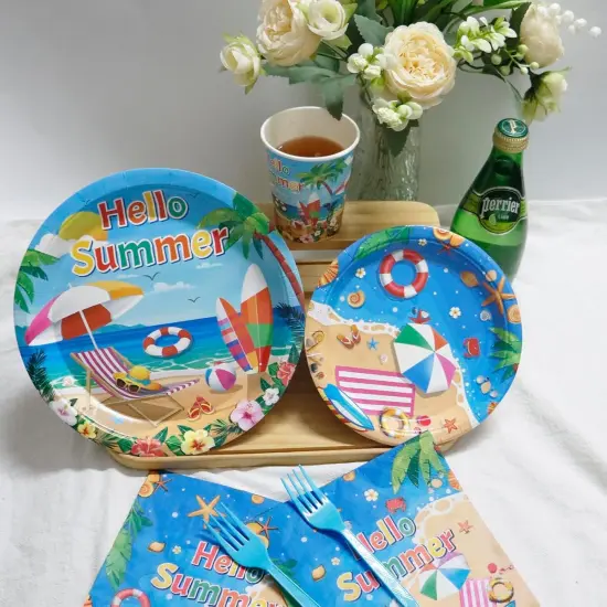 Beach Party Supplies Serves 20, Beach Party Decorations, Beach theme Plates and Napkins, Summer Pool Party Set, Summer themed Paper Tableware Set {5}