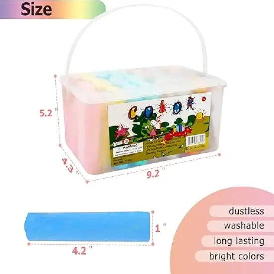 Washable Sidewalk Chalk Set- 52 Pieces 7 Colors Jumbo Chalk For Kid and Adult, Paint on Classroom Chalkboard or Outdoor Playground, Good Gift for Party {5}