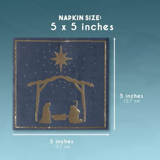 Christmas Party Decorations, Nativity of Jesus Napkins (5 x 5 In, Navy Blue, 50 Pack) {7}