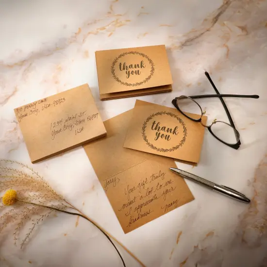 120 Pack 3.5x5-inch Bulk Kraft Thank You Cards with Envelopes - Blank Appreciation Gift Notes for Wedding, Teachers and Kids Brown {3}