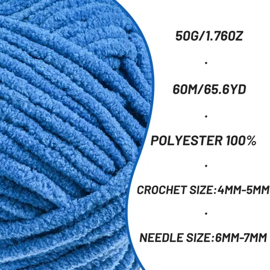 Fluffy Velvet Yarn for Crocheting，Baby Blanket Yarn for Crocheting Soft，50g(65.6yds) Amigurumi Plush Chenille Crochet Yarns ，Puzzle Yarns for Crochet Craft (Blue) {2}