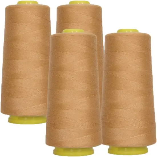 4-Pack Light TAN All Purpose Sewing Thread Cones (6000 Yards Each) of High Tensile Polyester Thread Spools for Sewing, Quilting, Serger Machines, Overlock, Merrow & Embroidery. {1}