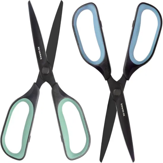All Purpose Scissors - Comfort Grip, 3D Curved Cutting Edge, Stainless Steel Office Scissors for Sewing Fabric Home Craft School Supplies, 2-Pack (Blue, Green) {3}