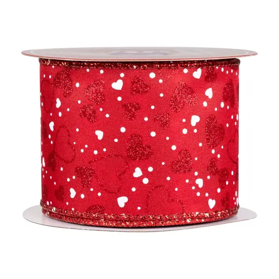 Northlight Hearts Valentine's Day Wired Craft Ribbon - 2.5" x 10 Yards - Red and White {4}