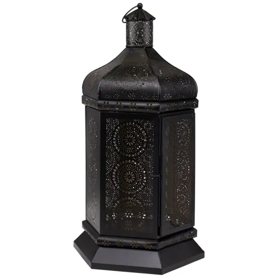 Northlight Moroccan Style Pillar Candle Table Lantern - 21.5" - Black and Gold {6}