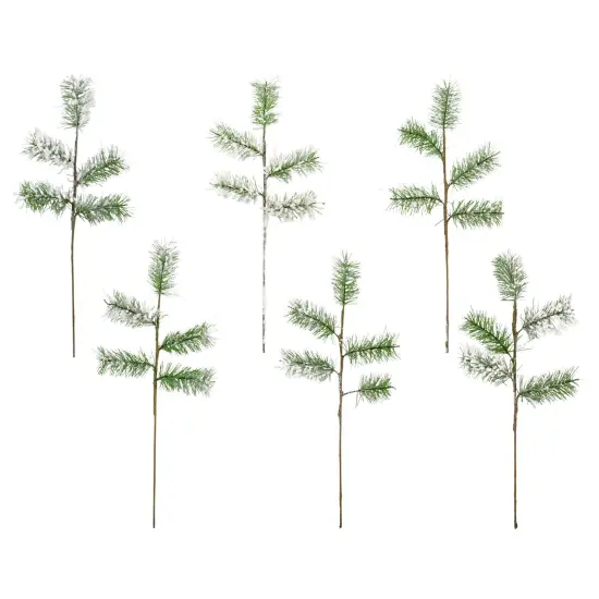 Flocked Evergreen Picks 6ct Snow Frosted Christmas Floral Stems {1}