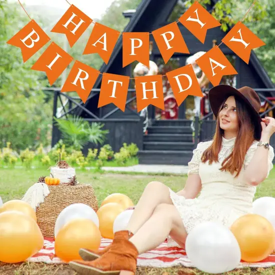 Orange Happy Birthday Banner Sign {5}