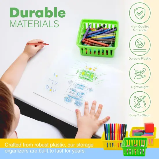 24 Pack Small Classroom Storage Baskets, Pack Bulk, Square 4.5" Sturdy Plastic Colorful Crayon & Pencil Container, Organizer Bins for Desk for Classrooms Supplies, Office, Toy Storage {5}