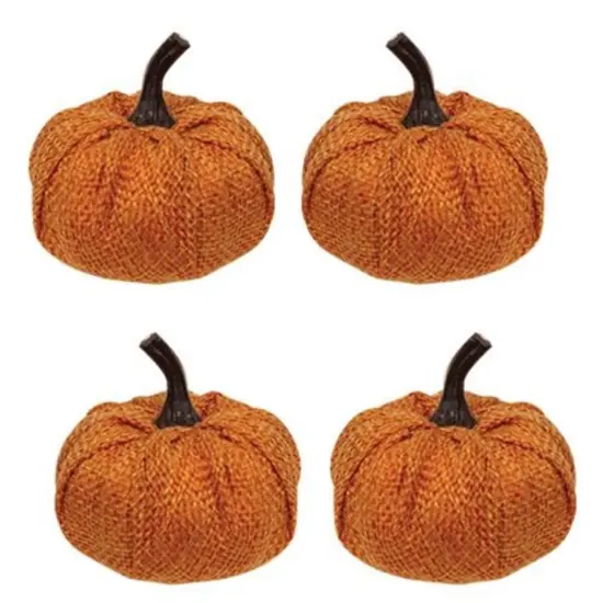 Orange Fabric Mini Pumpkins with Twisted Stems Fall Accents Set of 4 {1}