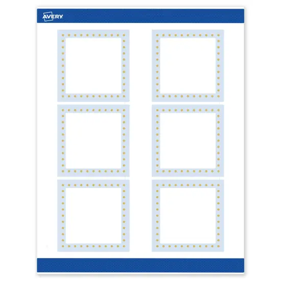 Avery Printable Square Labels, Gold Dots with Blue Border, 3" x 3", Matte White Square Labels, Permanent, Laser/Inkjet, 60ct, Great for Product Labels {1}