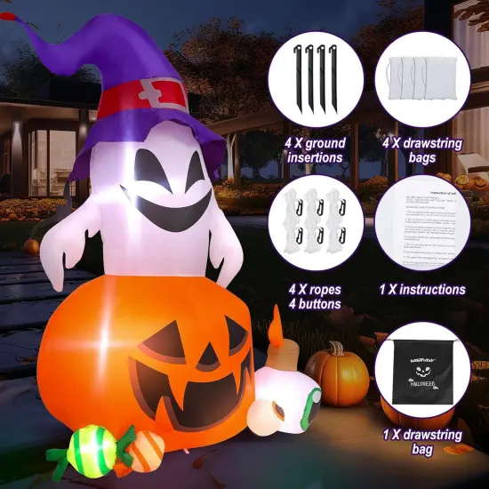 5FT Halloween Inflatable Outdoor Decoration Pumpkin Ghost with Built-in LEDs {3}