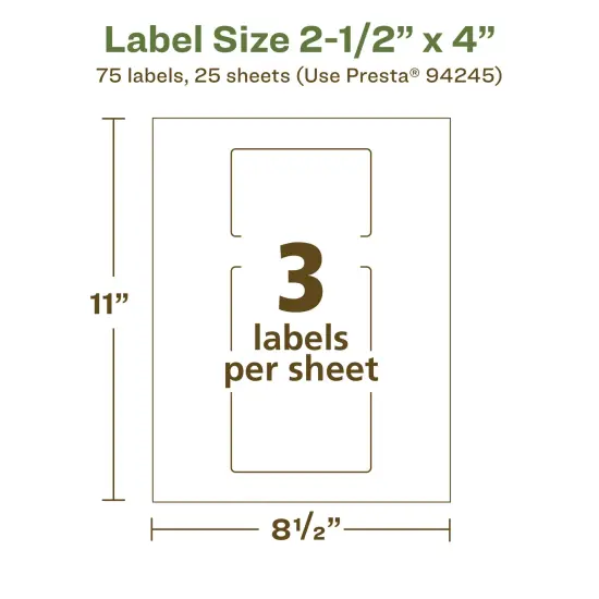 Avery Recycled Matte White Labels,2-1/2" x 4" Rectangle {5}