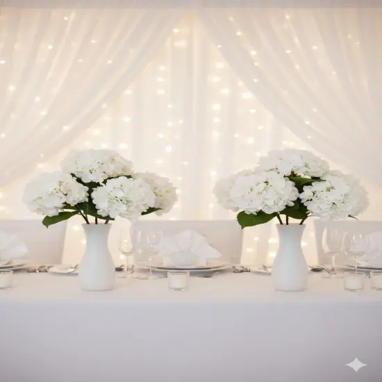 17.75" Artificial Hydrangea Stem with 8" White Bloom &ndash; Realistic Faux Flower for Home, Wedding, and Event D&eacute;cor - 6 PACK {3}