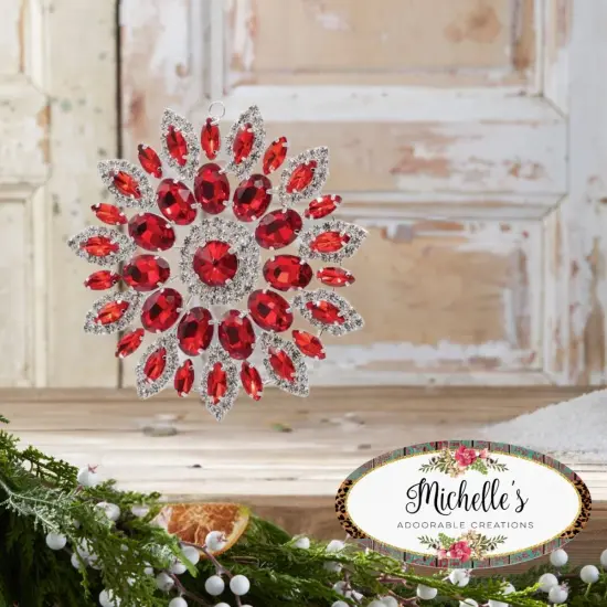 4.25in Hanging Faux Jewel Ornament: Red {6}
