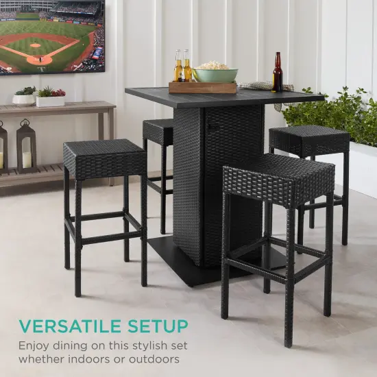 Best Choice Products 5-Piece Patio Wicker Bar Set w/ Built-In Bottle Opener, Hidden Storage Shelf, 4 Stools Black {6}