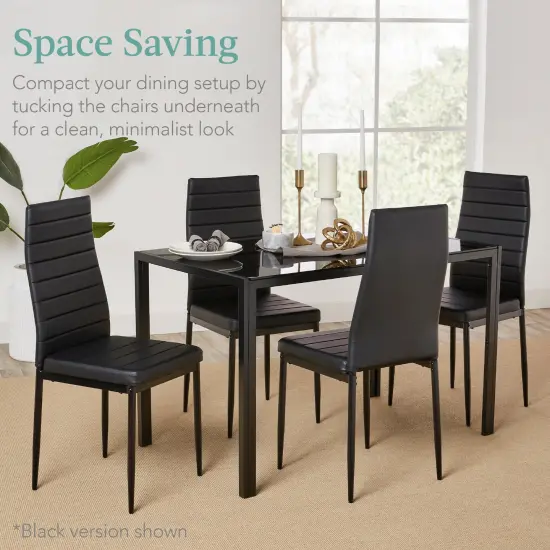 Best Choice Products 5-Piece Kitchen Dining Table Set w/ Glass Tabletop, 4 Faux Leather Chairs Ivory/Gold {6}