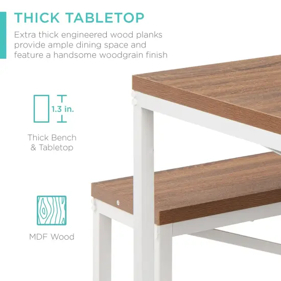 Best Choice Products 45.5in 3-Piece Bench Style Dining Furniture Set, 4-Person Dinette w/ 2 Benches, Table Brown/White {4}