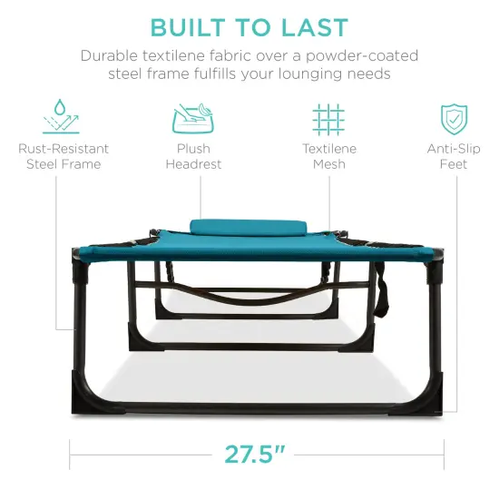 Best Choice Products Patio Chaise Lounge Chair, Outdoor Portable Adjustable Pool Recliner w/ Pillow Peacock {4}