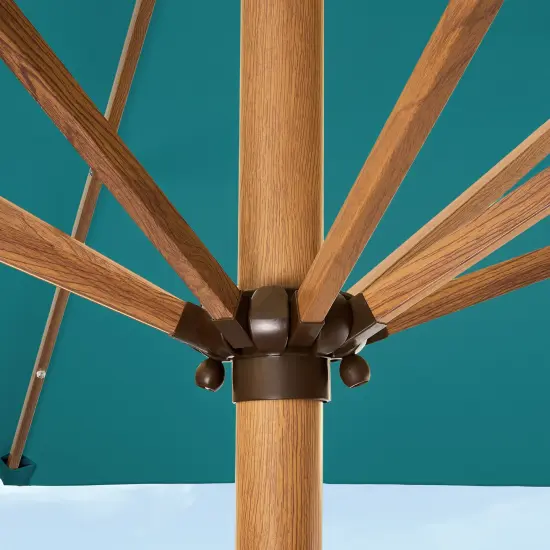 Best Choice Products 9ft Deep Square Solar LED Lighted Patio Umbrella w/ Faux Wood Texture, UV-Resistant Cerulean {2}