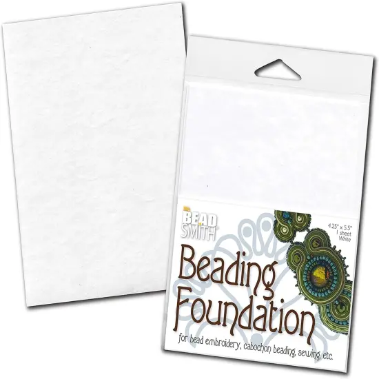 The Beadsmith Beading Foundation &ndash; 4.25 x 5.5 inches &ndash; White Fabric &ndash; 1 Sheet &ndash; Made in The USA &ndash; Stiff & Durable Material Used for Bead & Stitch Embroidery, cabochon Beading and Sewing {1}