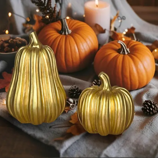 2 PCS Gold Pumpkin Decor for Fall Tabletop Decor {5}