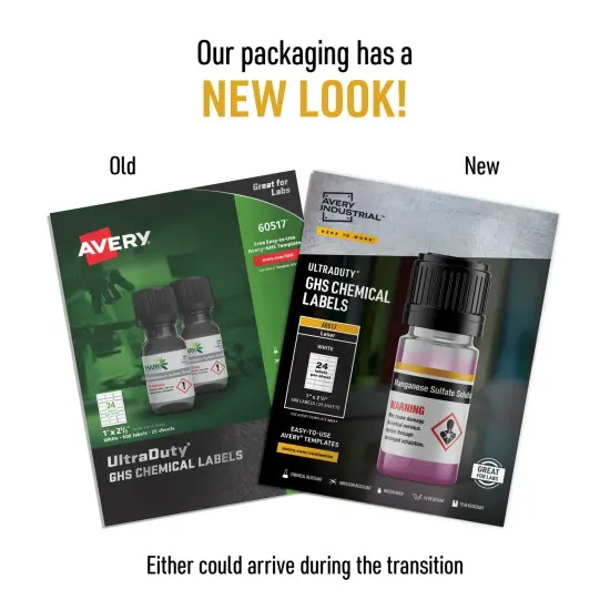 Avery UltraDuty GHS Chemical Labels for Laser Printers, Permanent Adhesive, Waterproof, UV Resistant, 1" x 2-1/2", 600 Labels (60517) {3}