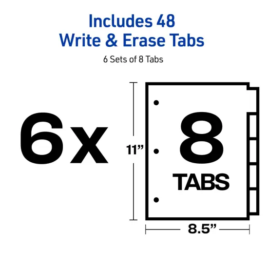 Avery Big Tab Write & Erase Dividers for 3 Ring Binders, 8-Tab Set, Multicolor Divider Tabs, Great for Organizing Projects, Reports, Finances, and More (6-Pack of 23079) {6}