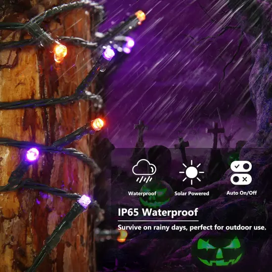 Joomer 2 Pack Orange Purple Halloween Solar String Lights Total 144 FT 400 LED 8 Modes Waterproof Solar Halloween Lights Outdoor for Halloween Decorations {4}