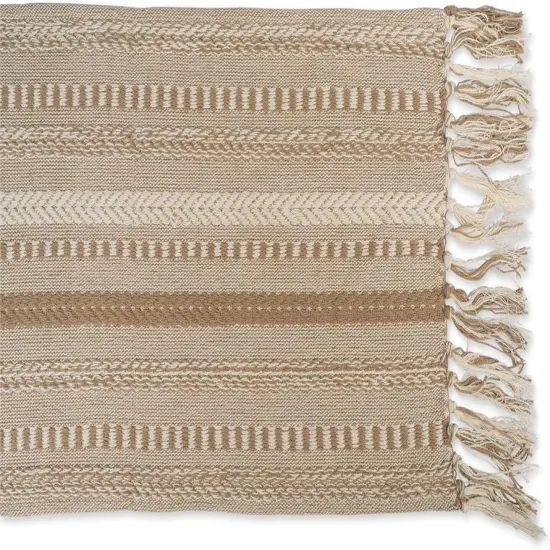 Farmhouse Braided Stripe Table Runner Collection, 15x72 (15x77, Fringe Included), Stone {2}