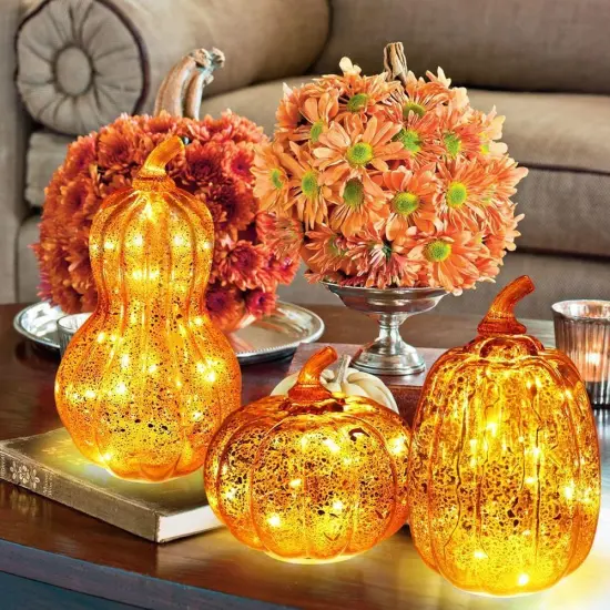 3 Glass Pumpkin with LED Lights Decor {2}