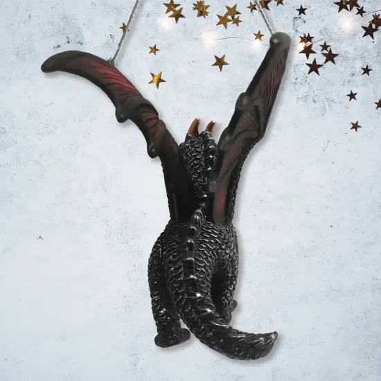 Fierce Mystical Black Dragon Ornament, Mythical Creature Gothic Fantasy {5}