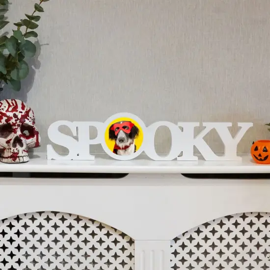 Sublimation Halloween White Coated Wood Word Blocks D&eacute;cor for Halloween&ndash; Sublimation Ready with 3.74&rdquo; Plate {4}