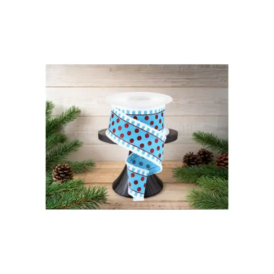 2.5" Glitter Stripes Polka Dot Drift Edge Ribbon: Turquoise & Red (10 Yards) {3}