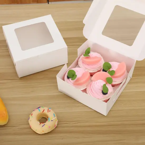 20Packs- 4 Count White Cupcake Containers Bakery Cake Boxes, Birthday, Wedding, Auto-Popup Cupcake Boxes for personalized gift giving , Cookies, Baking Gift Display,cake boxes {3}