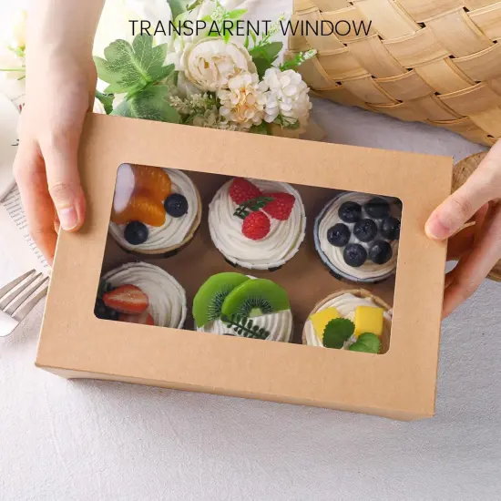 6 Pack Cupcake Boxes, 9.5x6.3x3inch Cupcake Containers Brown Cupcake Carrier with Inserts 6 Holders for Muffins Gift Treat Box Bulk {4}