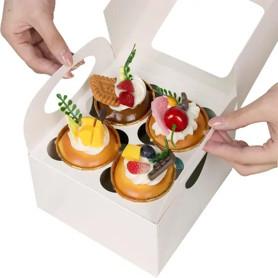 25 White Cupcake Boxes, 4 Count Cupcake Containers with Window and Inserts, 6.3&times;6.3&times;3 Inches Cupcake Holders for Cupcakes, Muffins, Cookies, Desserts, Pastries {1}